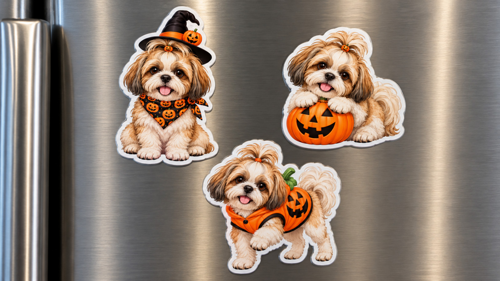 3 Shih Tzu Halloween Dog Magnets Pumpkin Puppy Refrigerator Fridge Decor Handmad 3 Shih Tzu Halloween Dog Magnets Pumpkin Puppy Refrigerator Fridge Decor Handmad