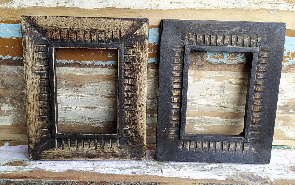   Antique Old Design Wood Picture Photo Frame Hand Made and Carved lot of 2