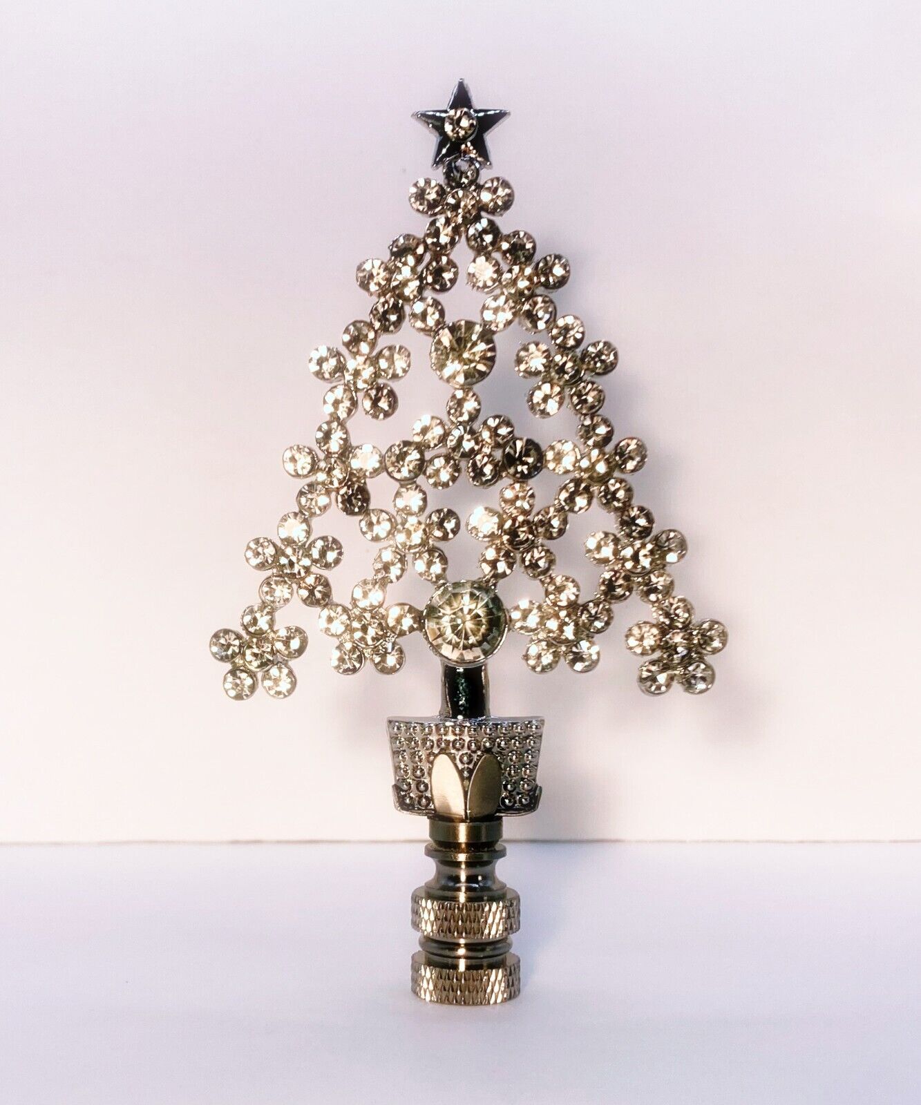 Holiday/Christmas Lamp Finial-Large CHRISTMAS TREE w/Rhinestones-Nickel Base