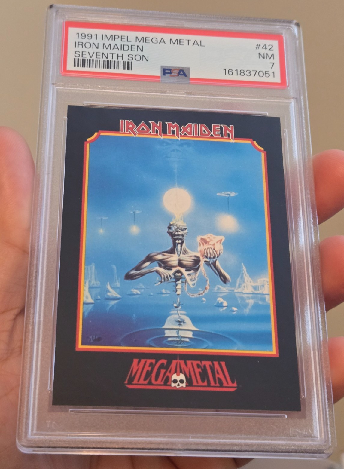 1991 MEGA METAL IRON MAIDEN SEVENTH SON ALBUM #42 TRADING CARD PSA 7 NM LOW POP 1991 MEGA METAL IRON MAIDEN SEVENTH SON ALBUM #42 TRADING CARD PSA 7 NM LOW POP