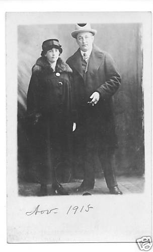 Original 1915 RPPC-Couple Standing-Both W/ Long Coats & Hats-Real Photo Postcard Original 1915 RPPC-Couple Standing-Both W/ Long Coats & Hats-Real Photo Postcard