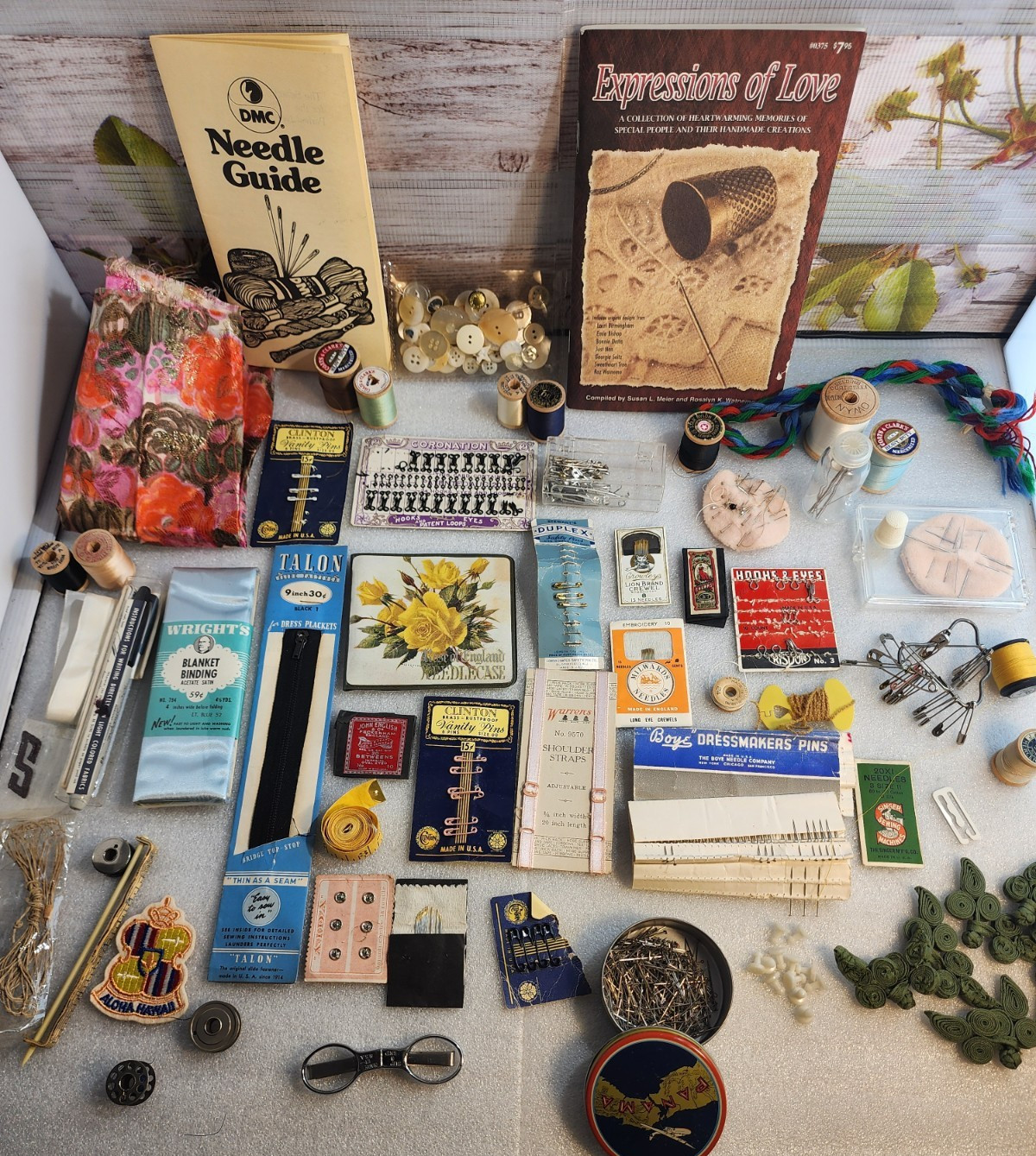 Vintage Sewing Notions Lot - Buttons, Snaps, Hooks, Needles, Zip, Etc. #2