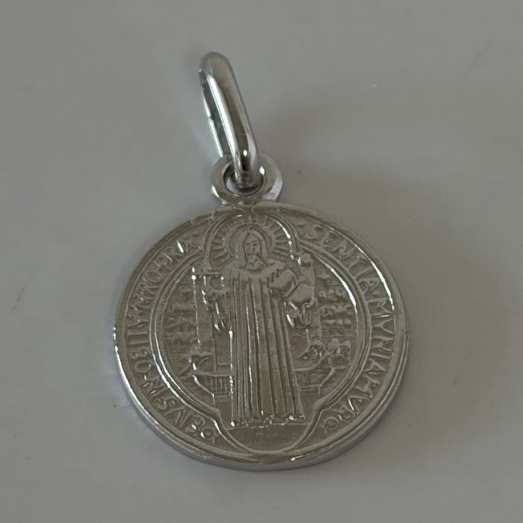 18k white goldSaint Benedict Round Medal Pendant Charm - Christianity 18k white goldSaint Benedict Round Medal Pendant Charm - Christianity