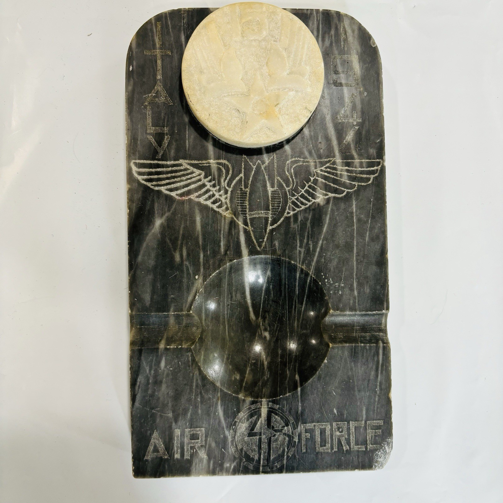 Vintage Italy 1944 WWII USAAF 15th Air Force Ashtray Etched Marble Relief Vintage Italy 1944 WWII USAAF 15th Air Force Ashtray Etched Marble Relief
