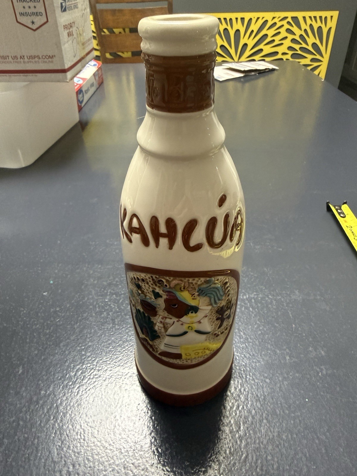 Vintage 1937 Kahlua Hand Painted Ceramic Decanter Bottle Mexico Empty No Lid. T7