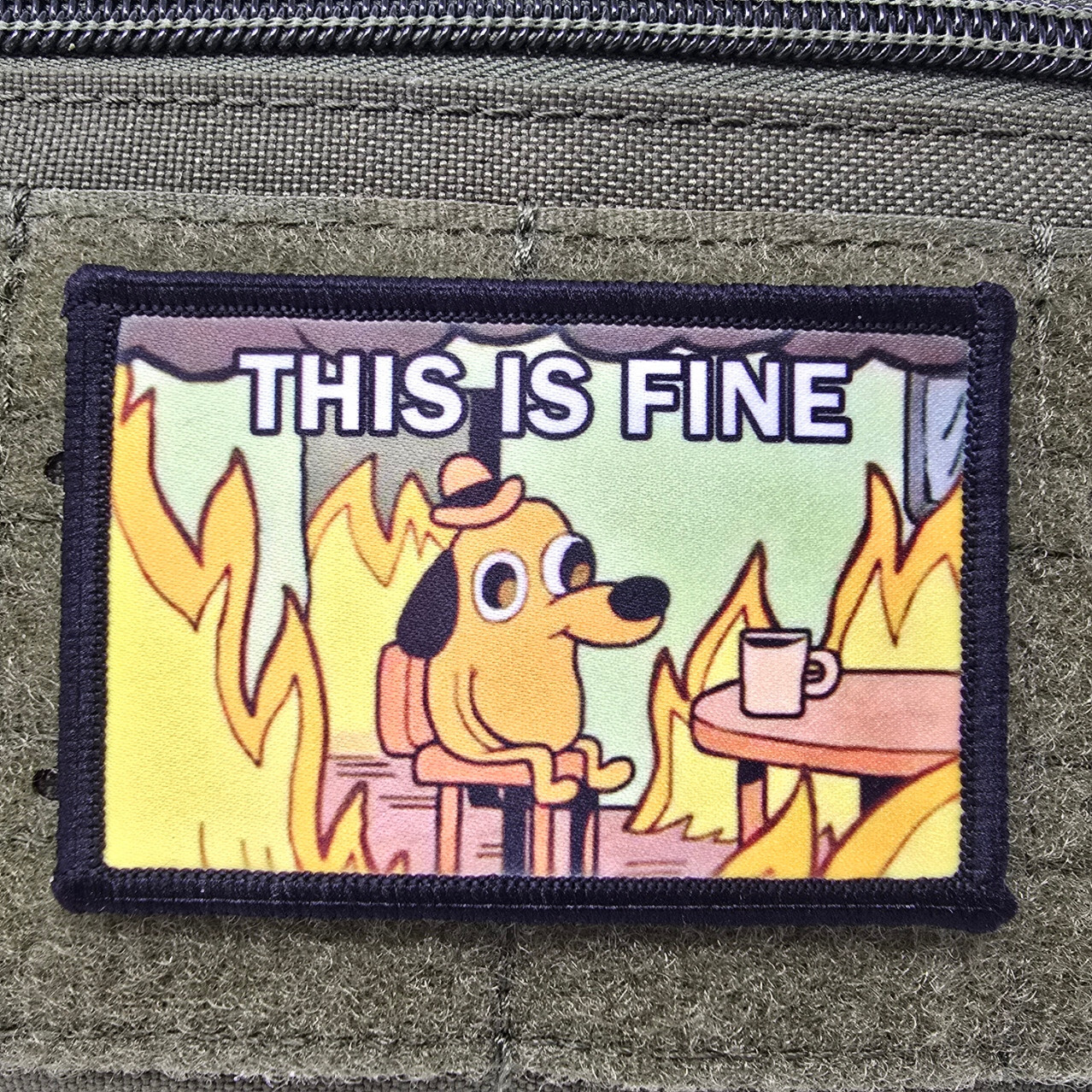 This Is Fine Morale Patch Tactical Military Army USA Flag Hook & Loop