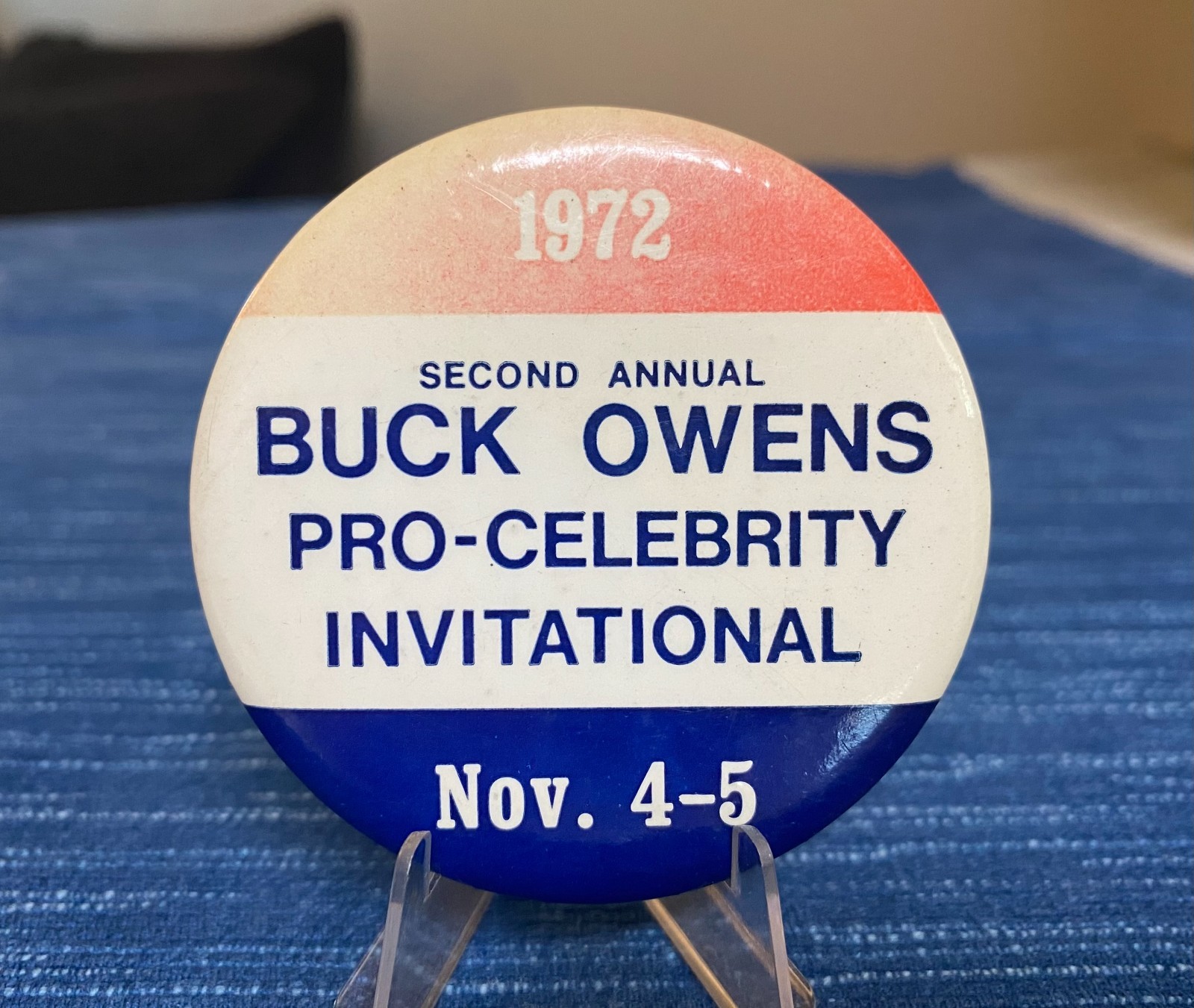 VTG 1972 Buck Owens Pro Celebrity Invitational Golf Button 2.5" Bakersfield CA