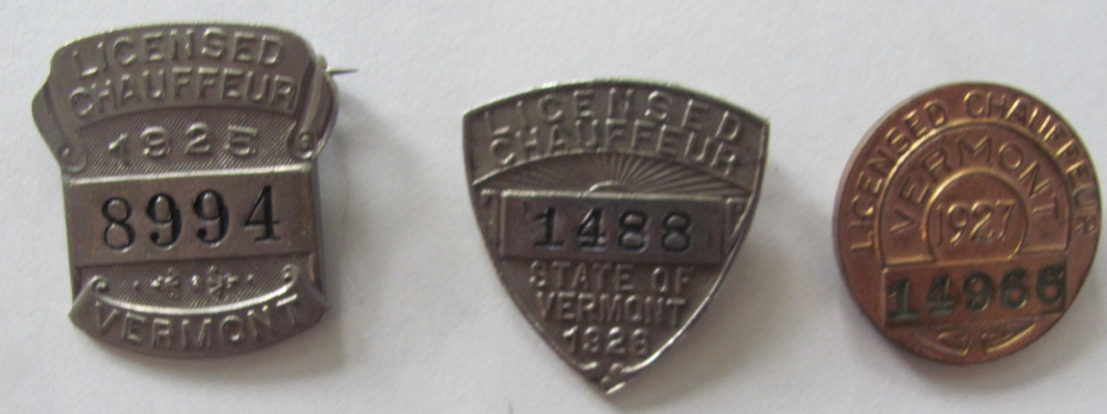 1925 1926 1927 Vermont chauffeur badges NICE ORIGINAL 1925 1926 1927 Vermont chauffeur badges NICE ORIGINAL