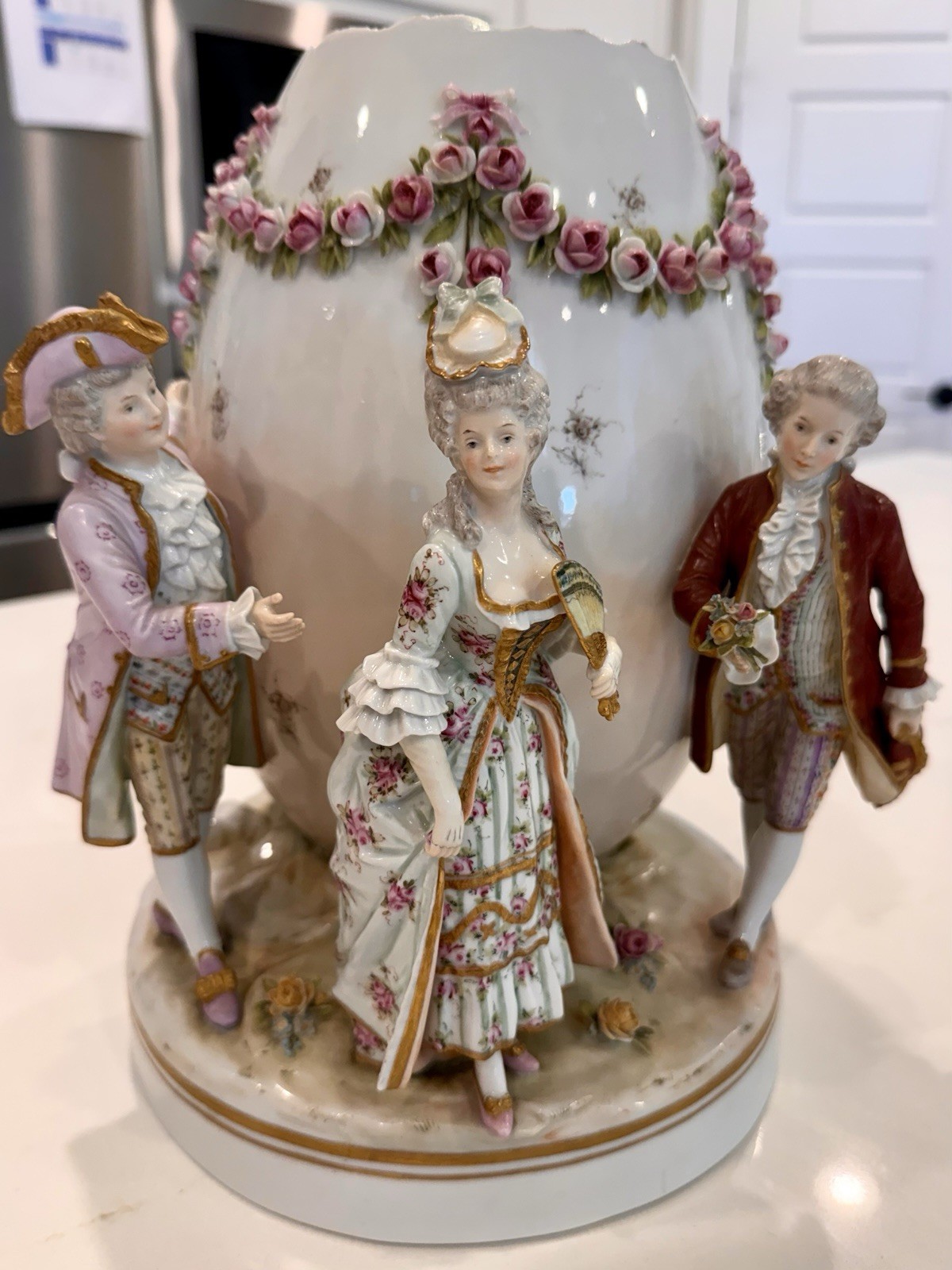 Antique Carl Thieme Porcelain Centerpiece Cracked Egg Figurine Vase Antique Carl Thieme Porcelain Centerpiece Cracked Egg Figurine Vase