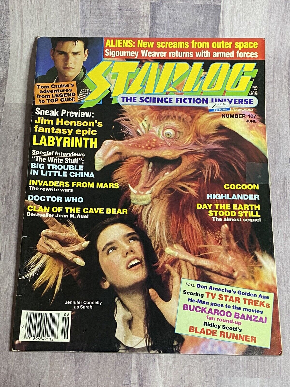 Starlog #107 1986 Magazine Tom Cruise Top Gun Jennifer Connelly Sci Fi