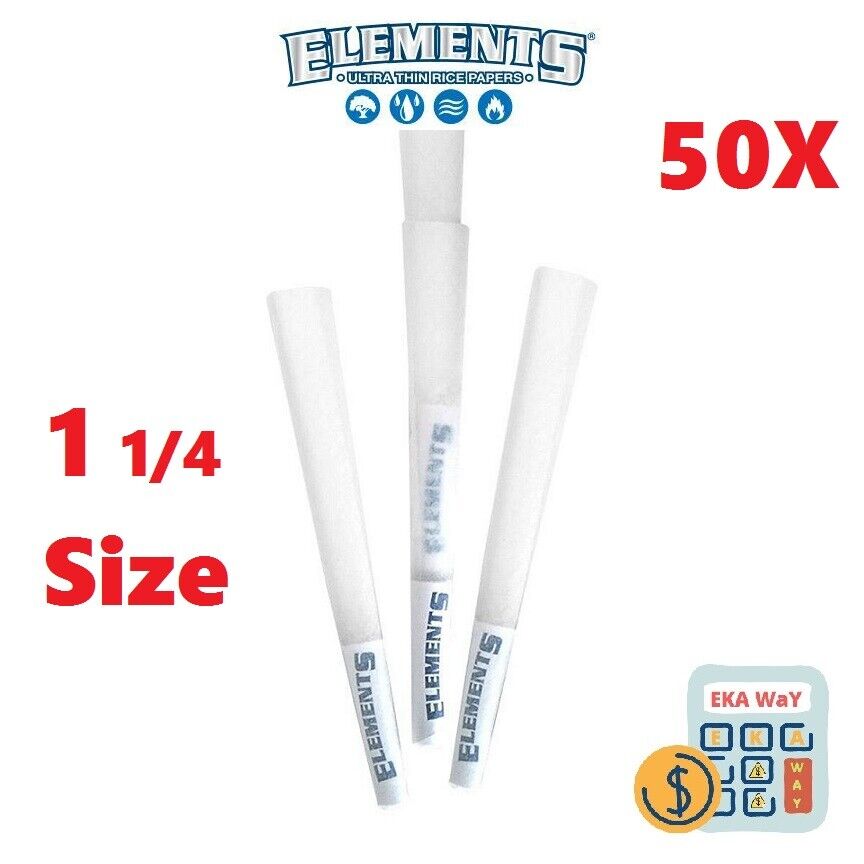 Elements Pre-Rolled Rice Cones 1 1/4 Size Natural Unbleached Unrefined 50 pack