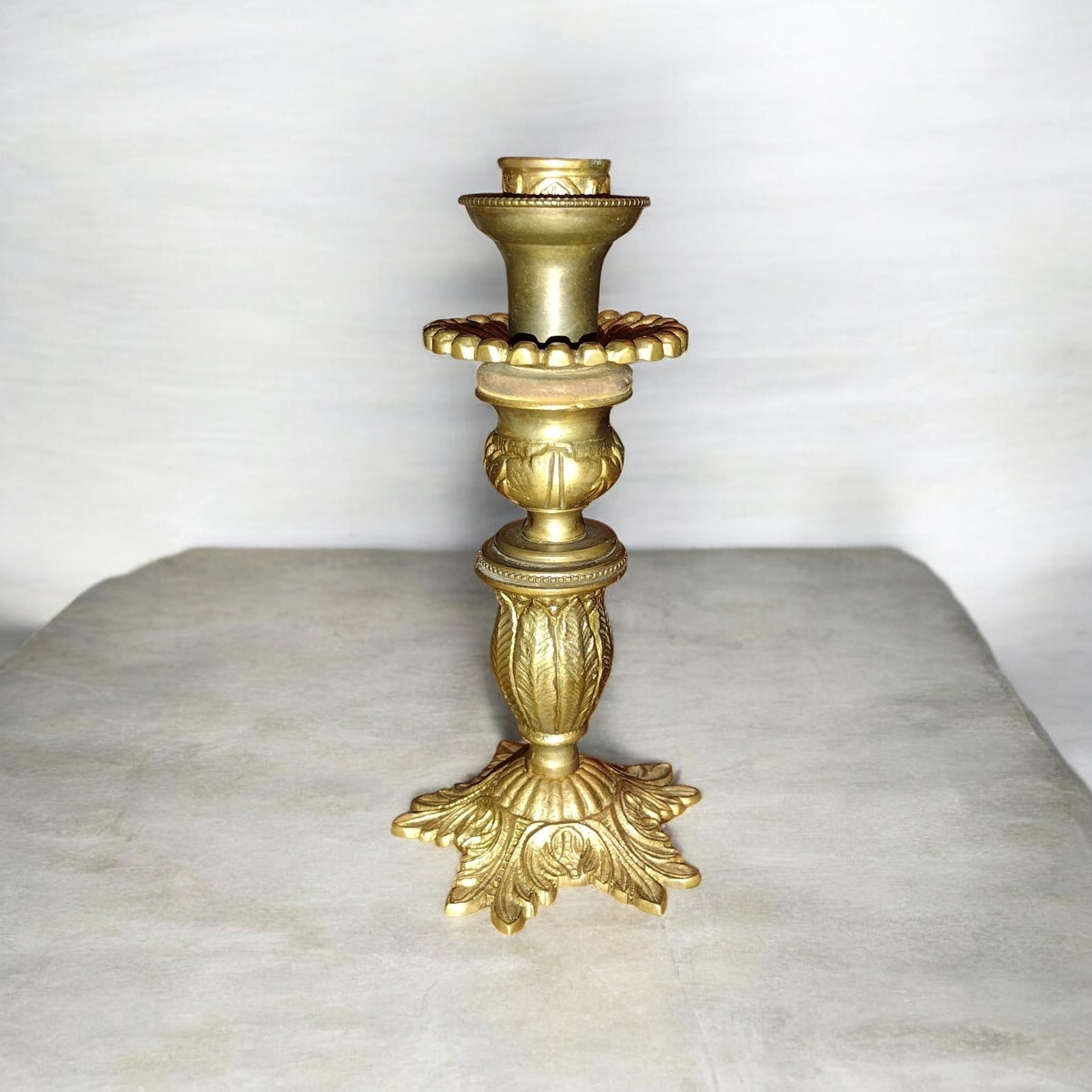 Antique French Cast Brass Bronze Candlestick Holder Louis XVI Baroque Style Leaf Antique French Cast Brass Bronze Candlestick Holder Louis XVI Baroque Style Leaf