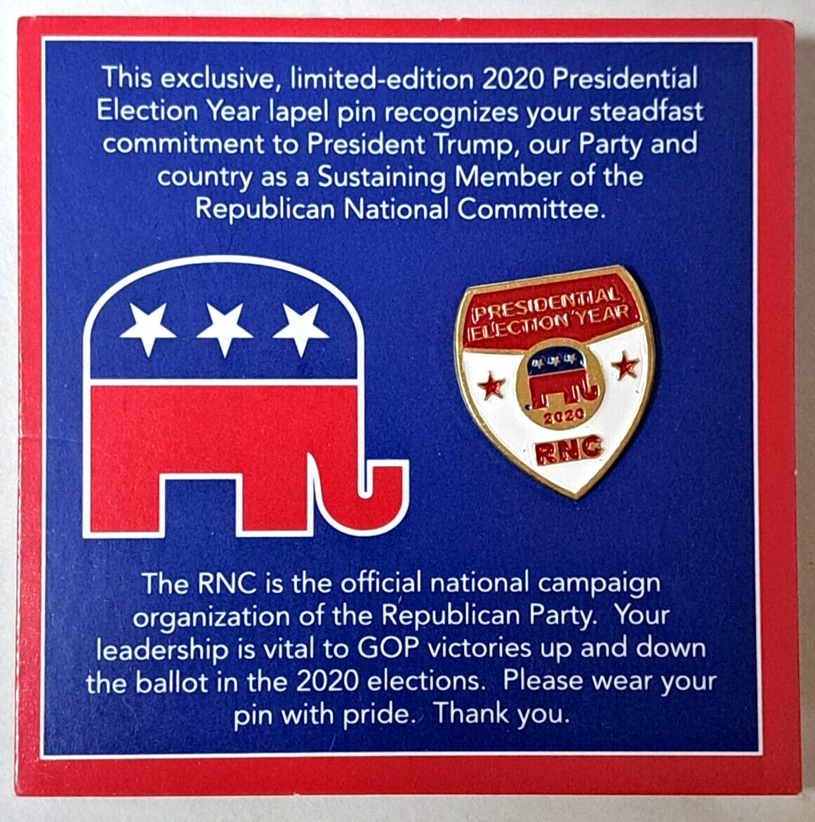 Republican RNC 2020 Presidential Election Year lapel pin political