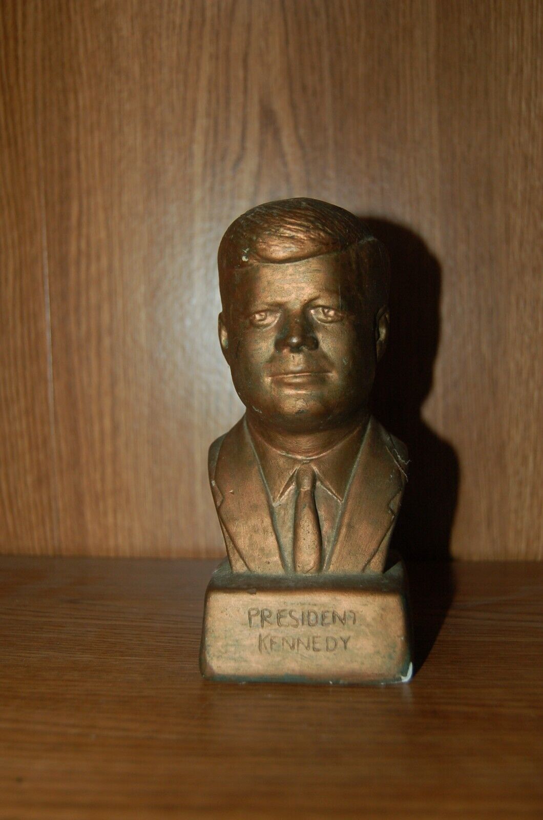 JFK President John F Kennedy 6” Chalkware Chalk Bust Statue Bronzish Finish VTG
