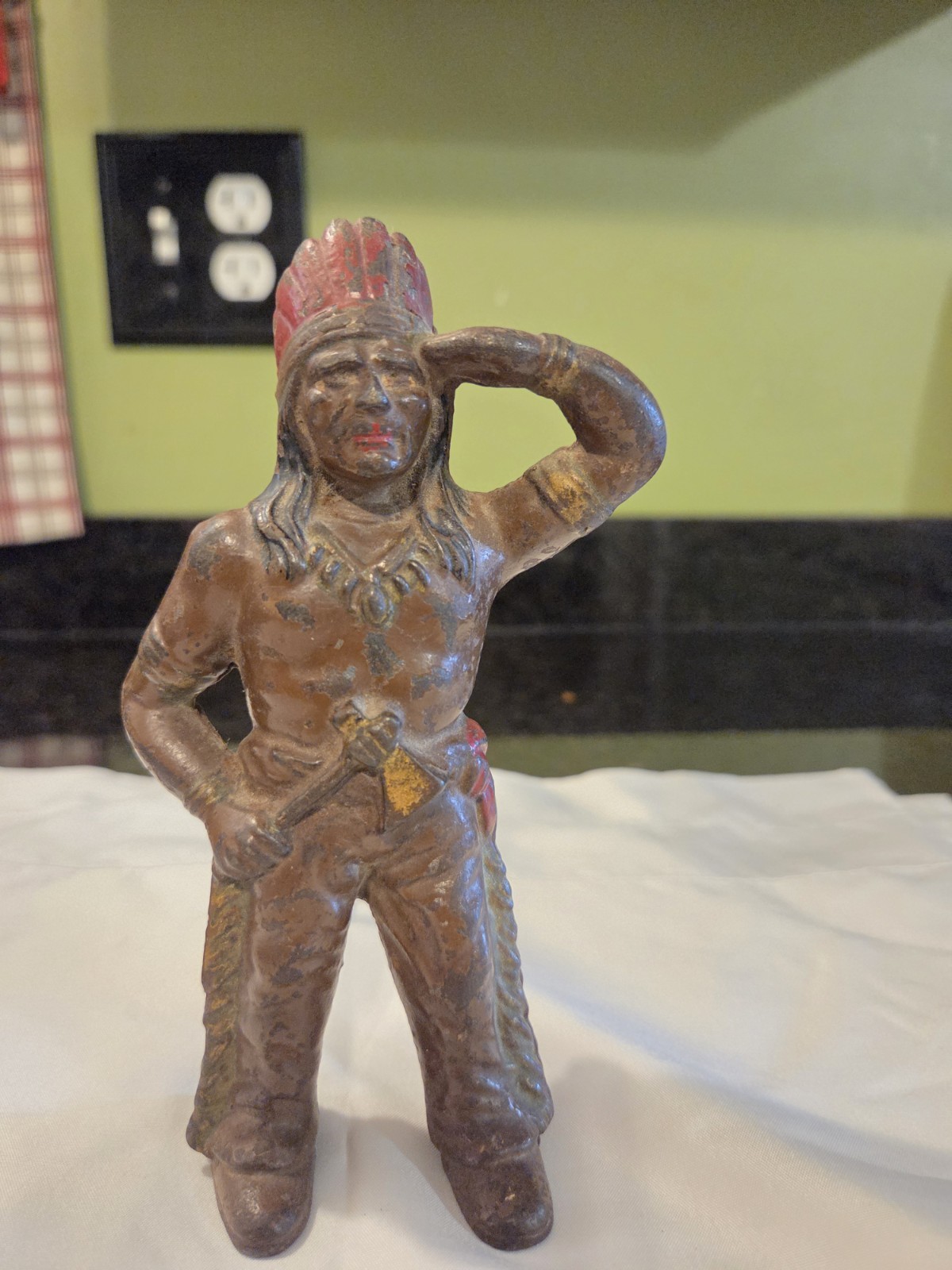 Antique Hubley Cast Iron Still Penny Bank #1128 Indian Chief Tomahawk...
