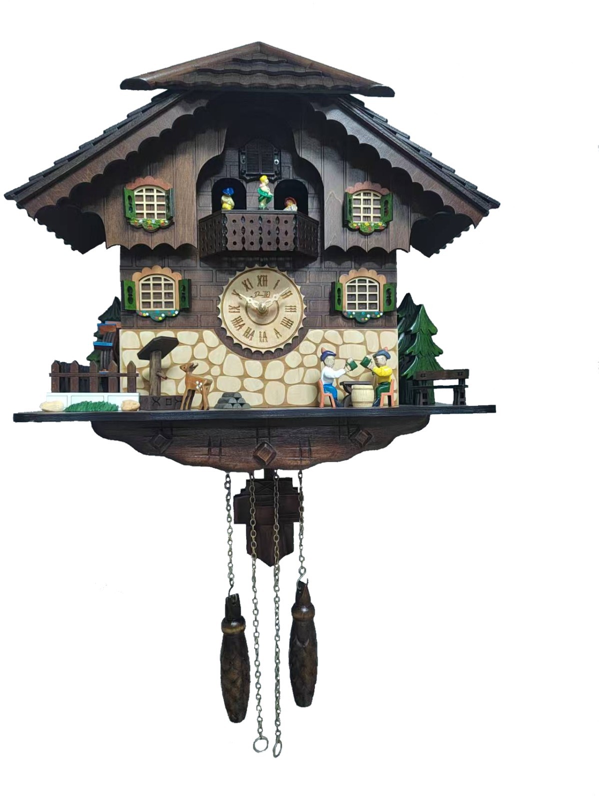 Handcrafted Black Forest Cuckoo Clock Beer Drinkers Quartz German Design Musical
