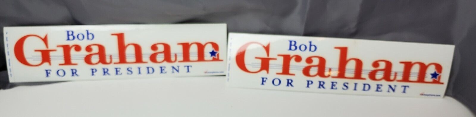 (2) Bob Graham For President 2004 Bumper Stickers Presidential Campaign