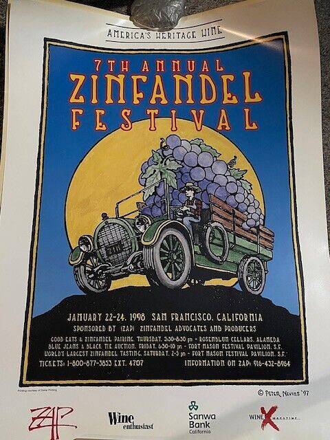 Vintage- 1998 American Heritage, 7th Zinfandel Fest. Poster, Art by Peter Nevins