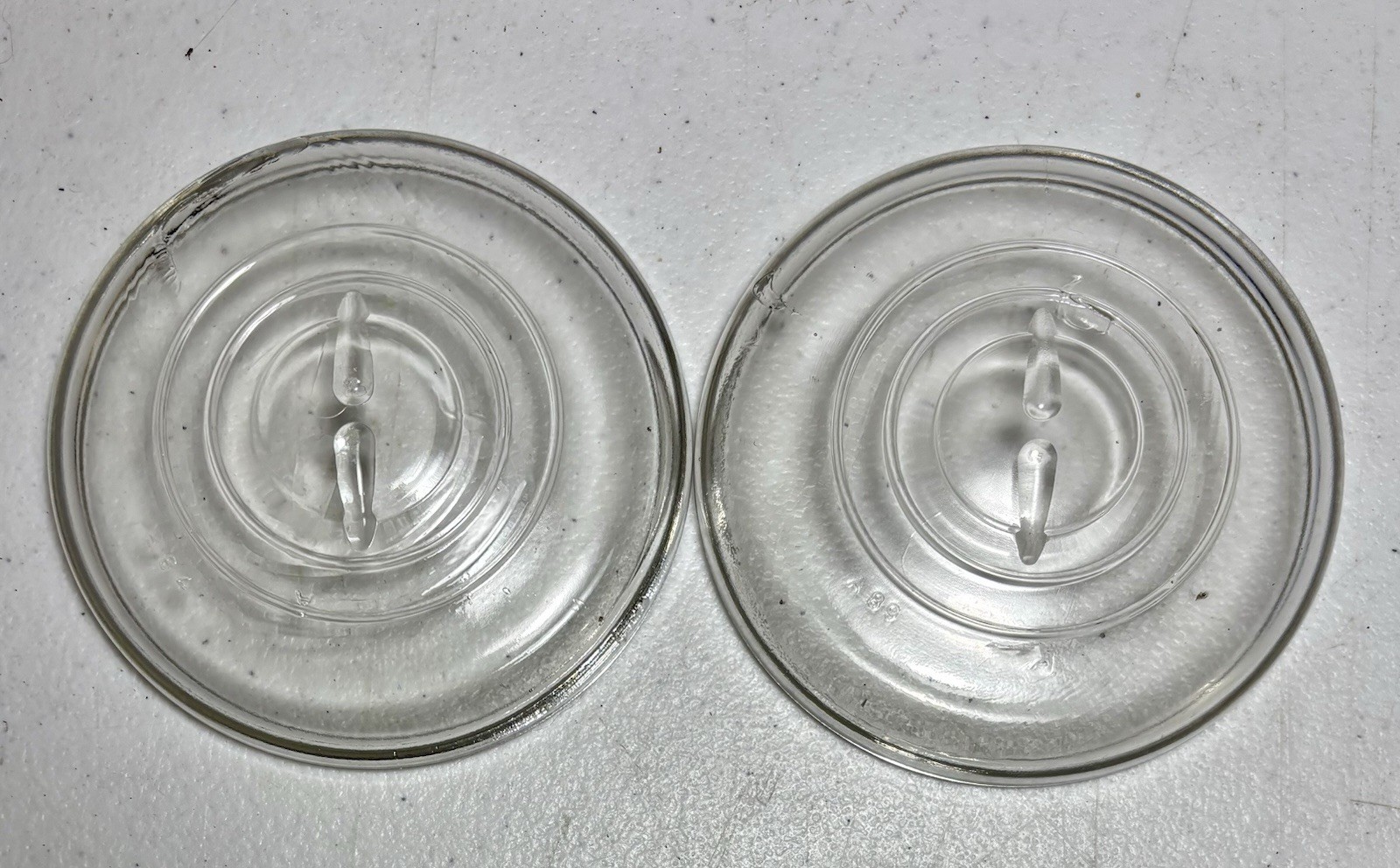 2 Vtg Wide Mouth Clear Glass Lids 3 3/4" Lightning Wire Bail Canning Jar 2 Vtg Wide Mouth Clear Glass Lids 3 3/4" Lightning Wire Bail Canning Jar