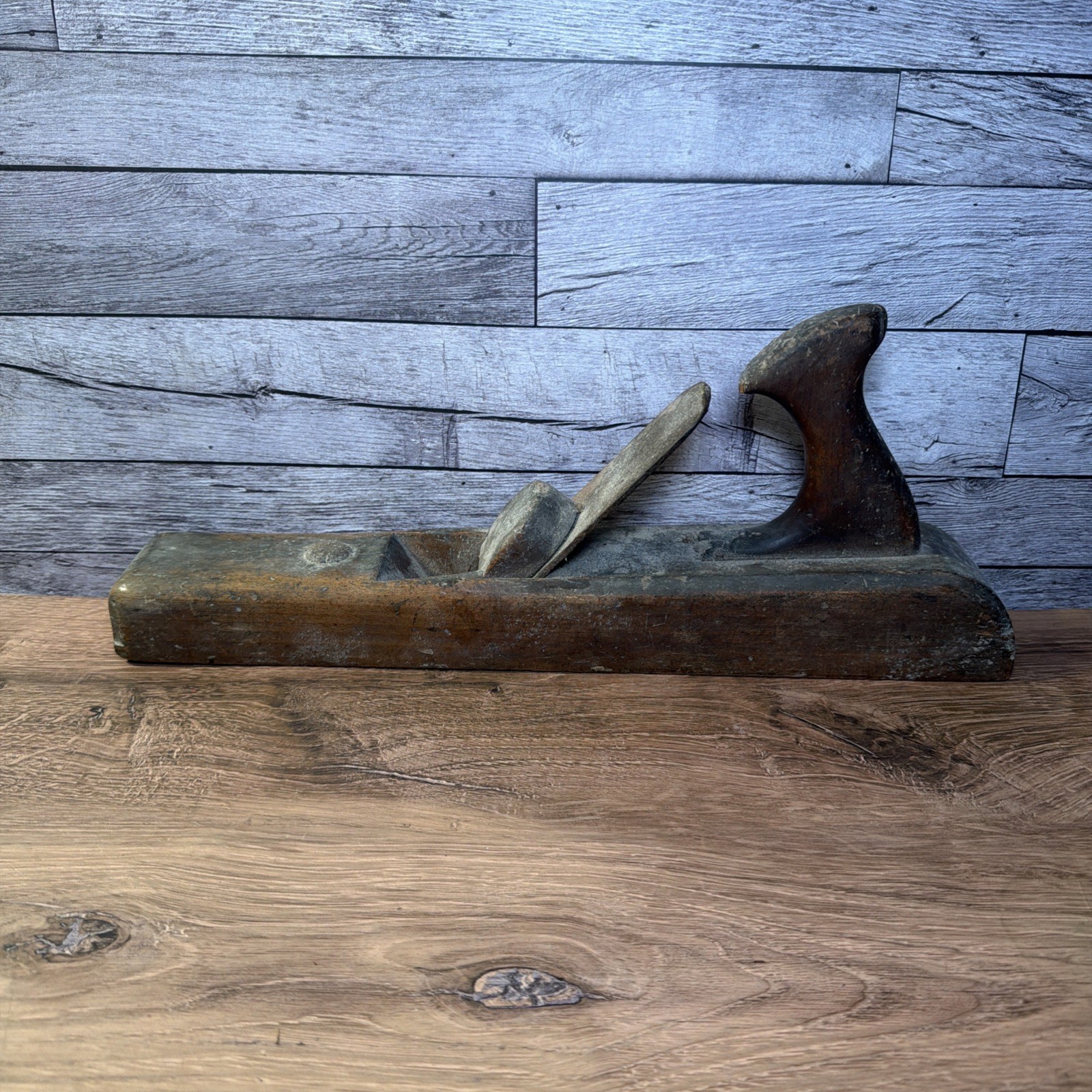 Antique Wooden Jack Plane 16" Primitive Woodworking Carpenter Tool Wood Wedge