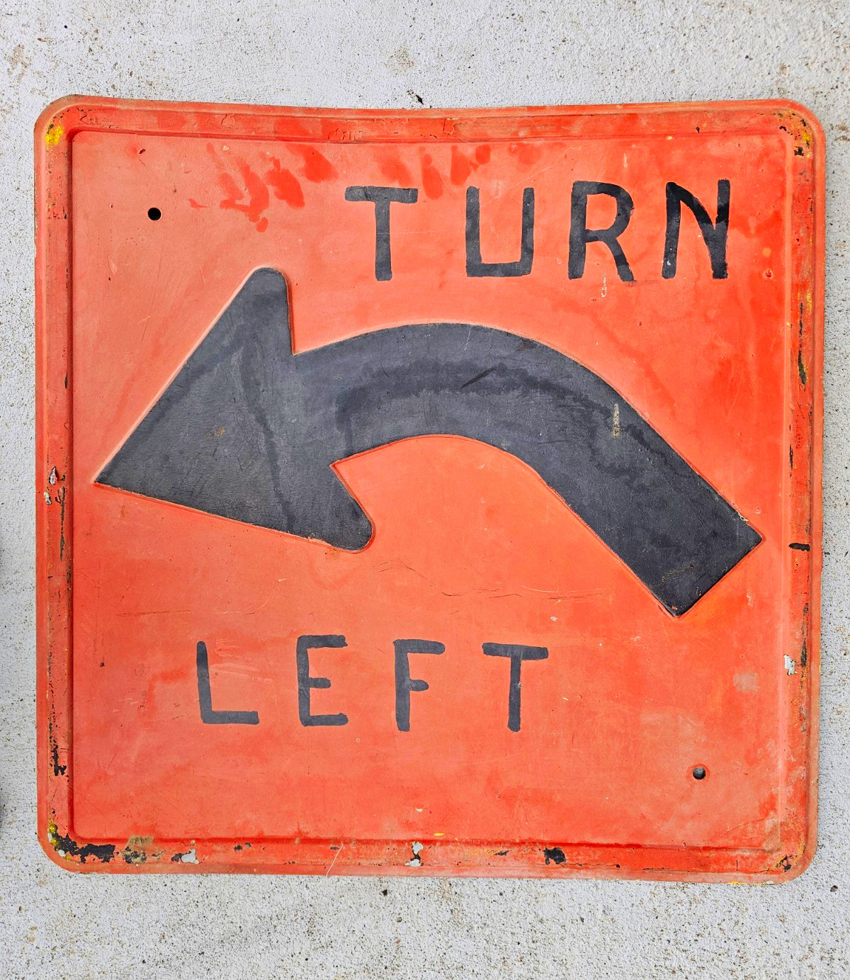 Vintage TURN LEFT Metal Traffic Sign Orange Black Arrow Road Street Sign