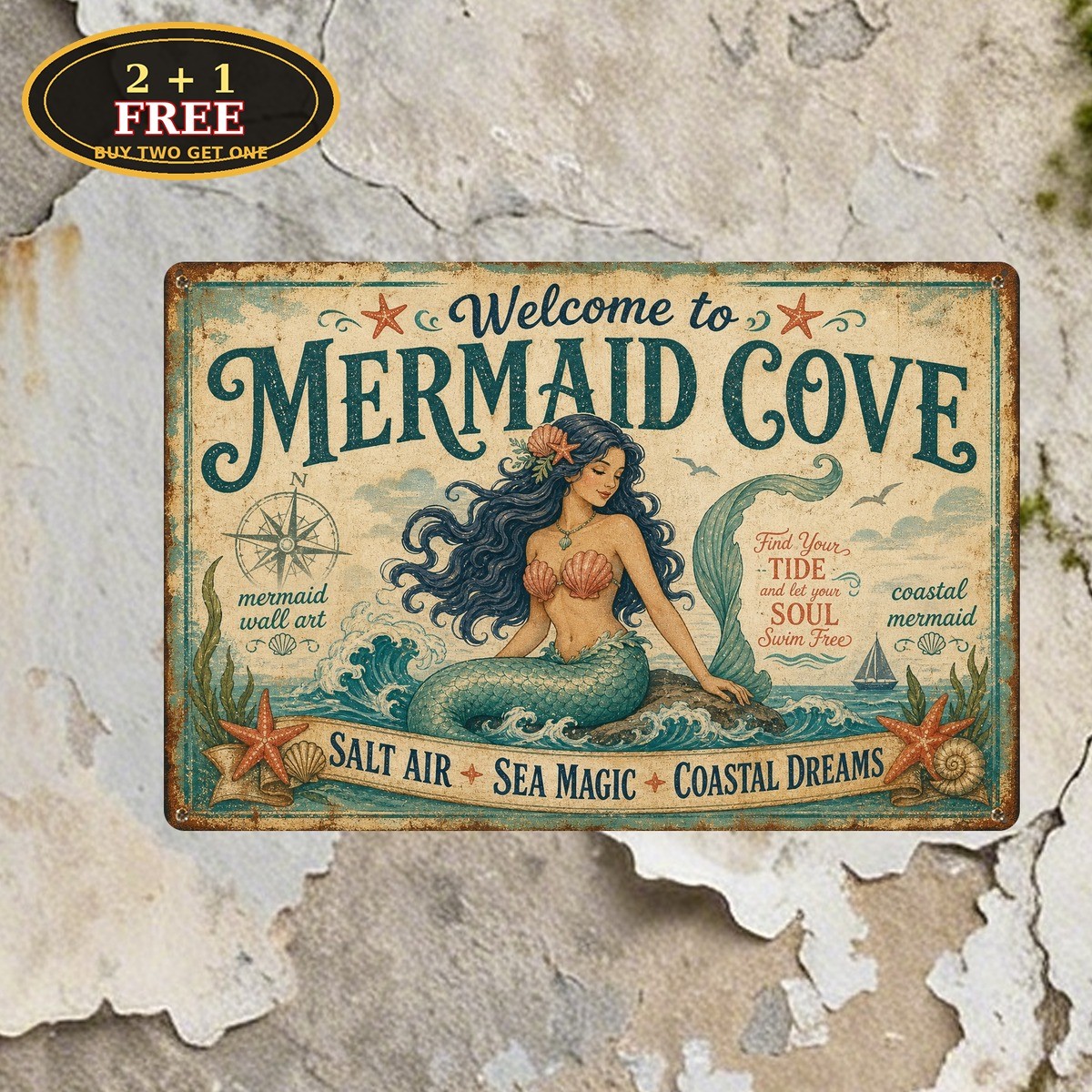 Mermaid Cove Weatherproof Outdoor Beach Ocean Cave Plaque Metal Sign 8x12 Mermaid Cove Weatherproof Outdoor Beach Ocean Cave Plaque Metal Sign 8x12