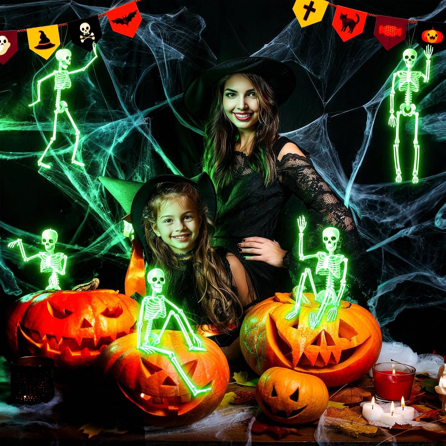 16" Light up Skeleton Halloween Decorations,5 Pack Posable Skeleton with Movable 16" Light up Skeleton Halloween Decorations,5 Pack Posable Skeleton with Movable
