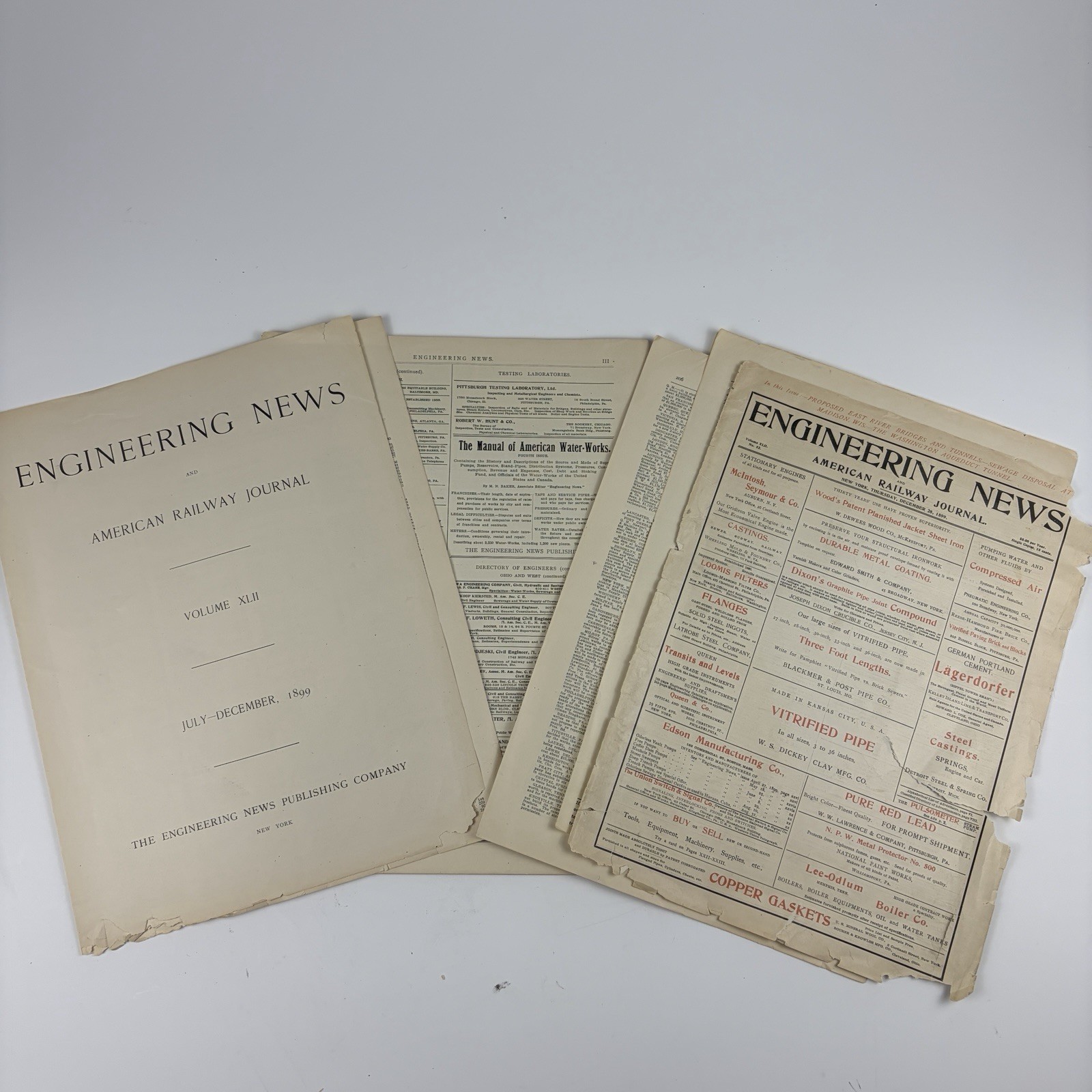 1899 Engineering News & American Railway Journal Vol XLII Loose Pages Ads 1899 Engineering News & American Railway Journal Vol XLII Loose Pages Ads