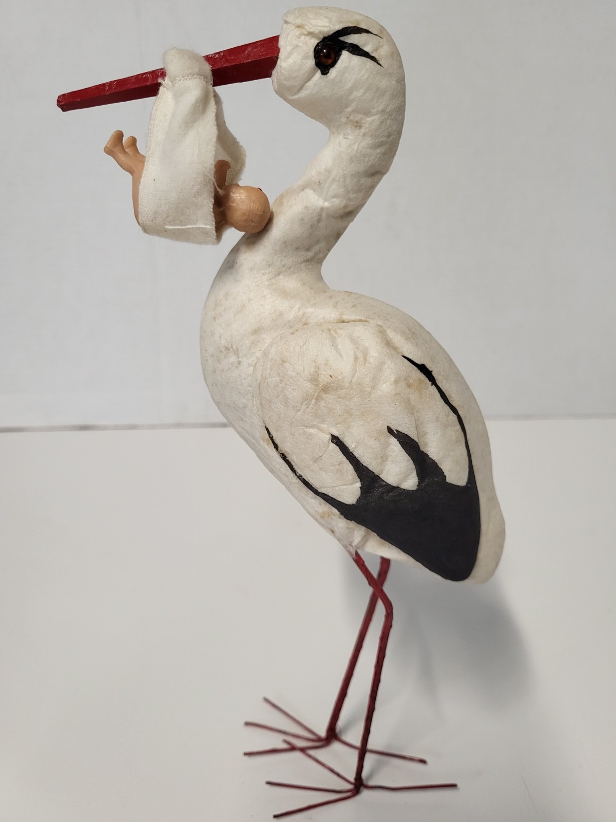 Antique Vintage German Hand Crafted Spun Cotton Stork W/Baby Candy Container Antique Vintage German Hand Crafted Spun Cotton Stork W/Baby Candy Container