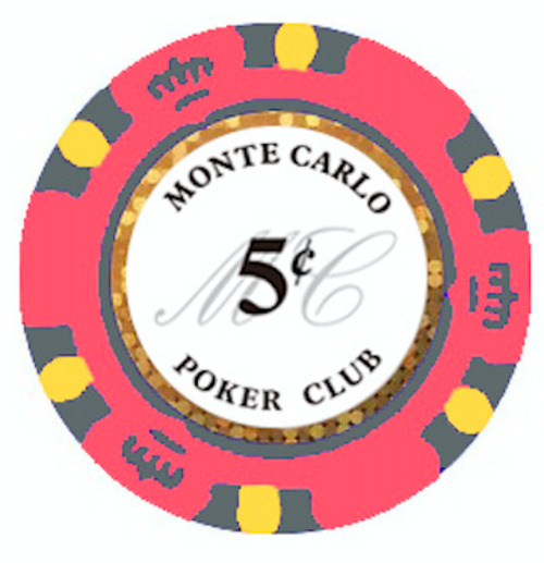 NEW 50 Pink 5¢ Cent Monte Carlo 14 Gram Clay Poker Chips - Buy 3 Get 1 Free