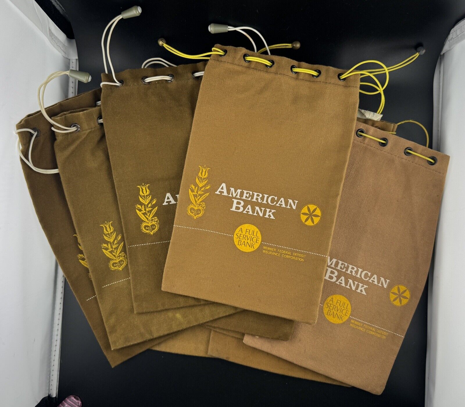 LOT of 9 Vintage “American Bank A Full Service Bank”Bags Brown 10”x6”