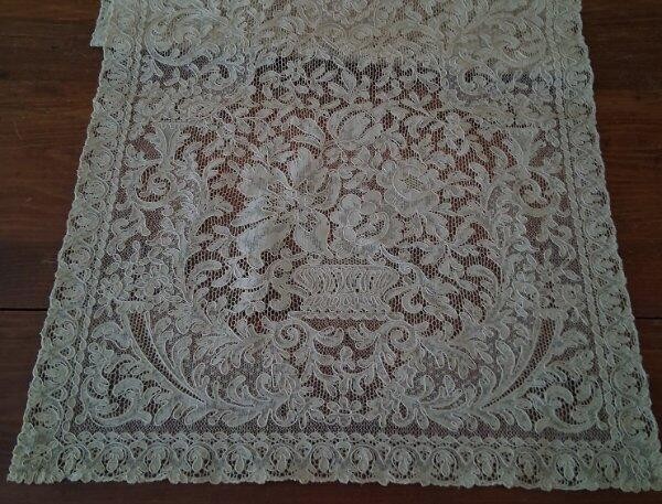 Vintage French Alencon Net Lace Table Runner Ecru Floral Urns 43" Vintage French Alencon Net Lace Table Runner Ecru Floral Urns 43"