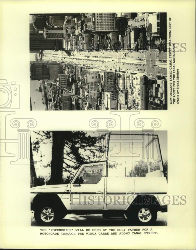 1990 Press Photo "Popemobile" for Visit to New Orleans - noc08730 1990 Press Photo "Popemobile" for Visit to New Orleans - noc08730
