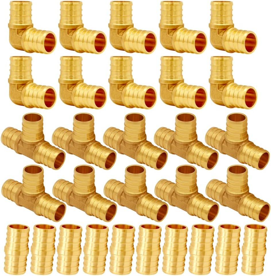 Brass 1/2 Inch PEX Coupling Crimp Pipe Tube Fitting Kit, 30PCS Brass 1/2 Inch PEX Coupling Crimp Pipe Tube Fitting Kit, 30PCS