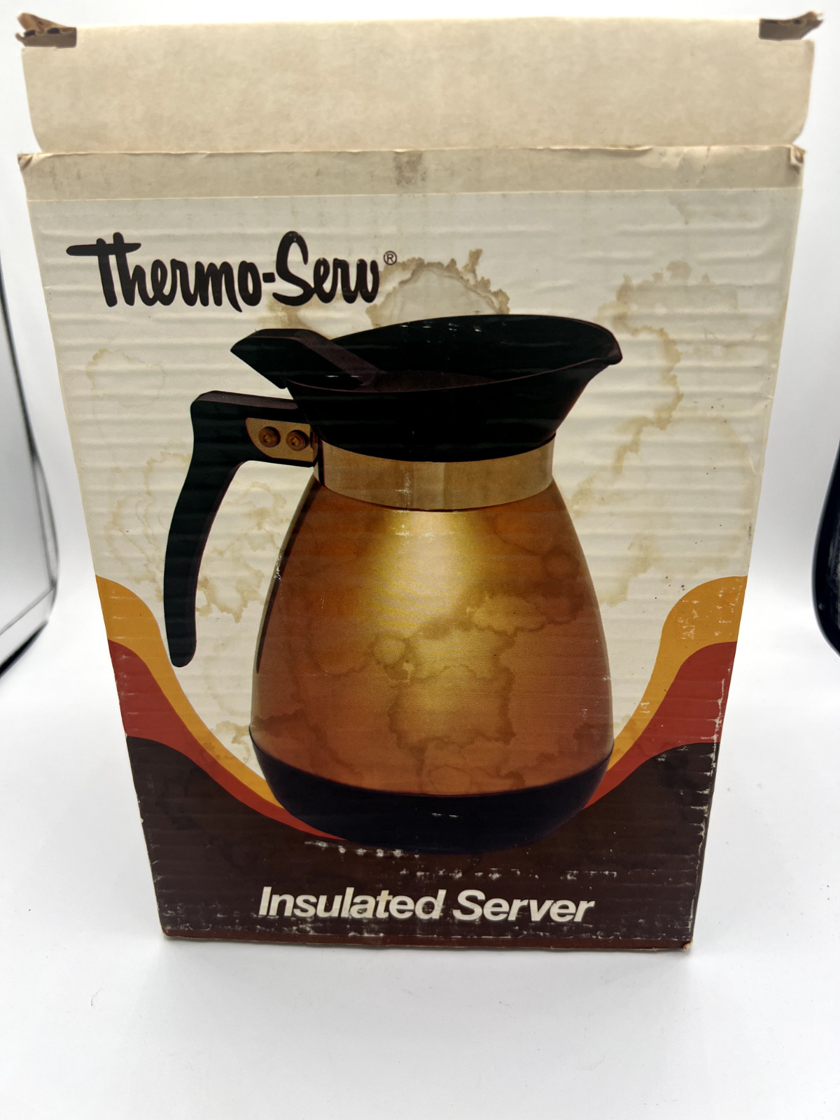 Vintage Thermo-Serve Pitcher Gold And Black Insulated Server