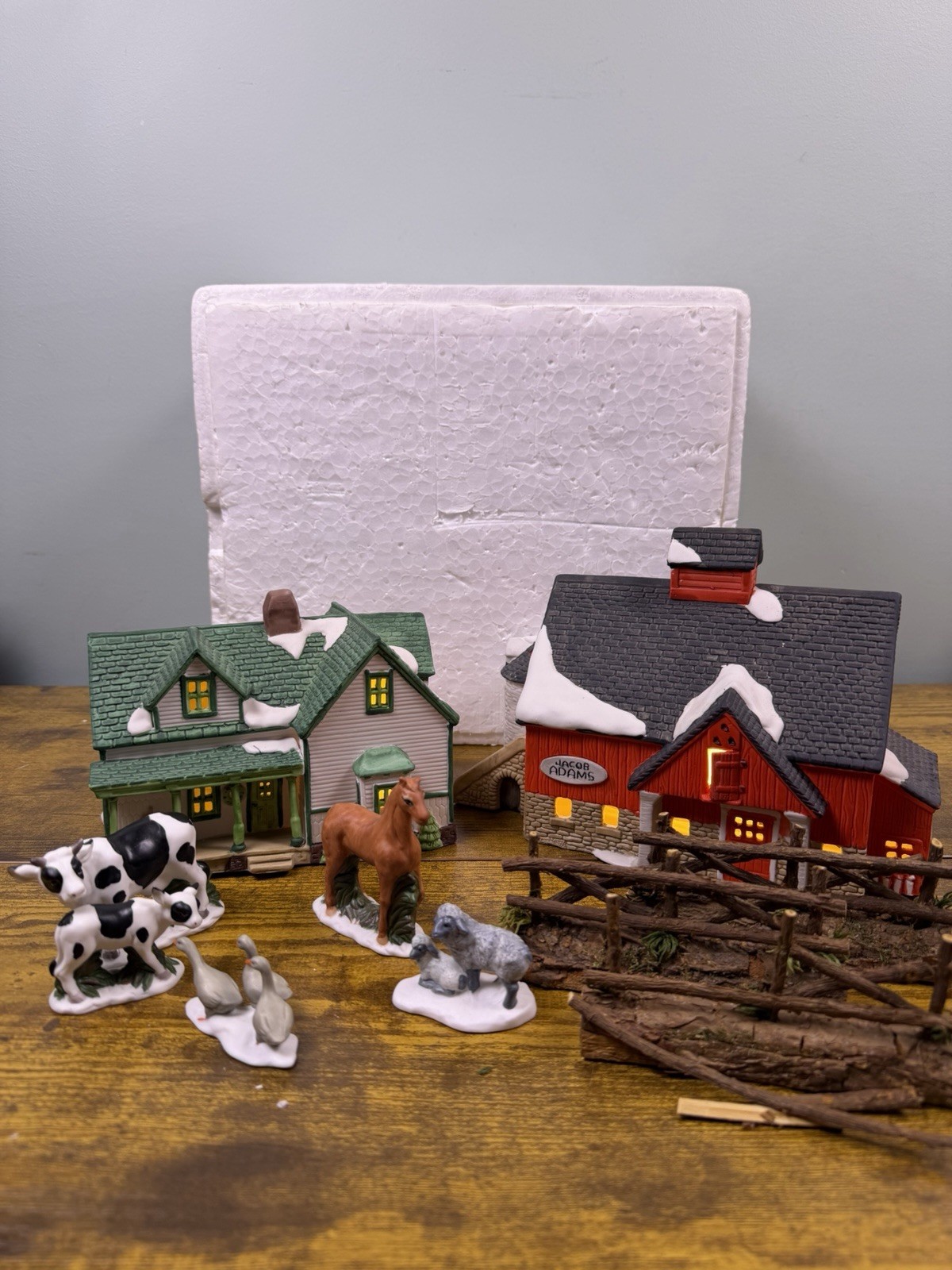 Dept 56 New England Village Jacob Adams Farm & Greenhouse With Animals Box Light Dept 56 New England Village Jacob Adams Farm & Greenhouse With Animals Box Light