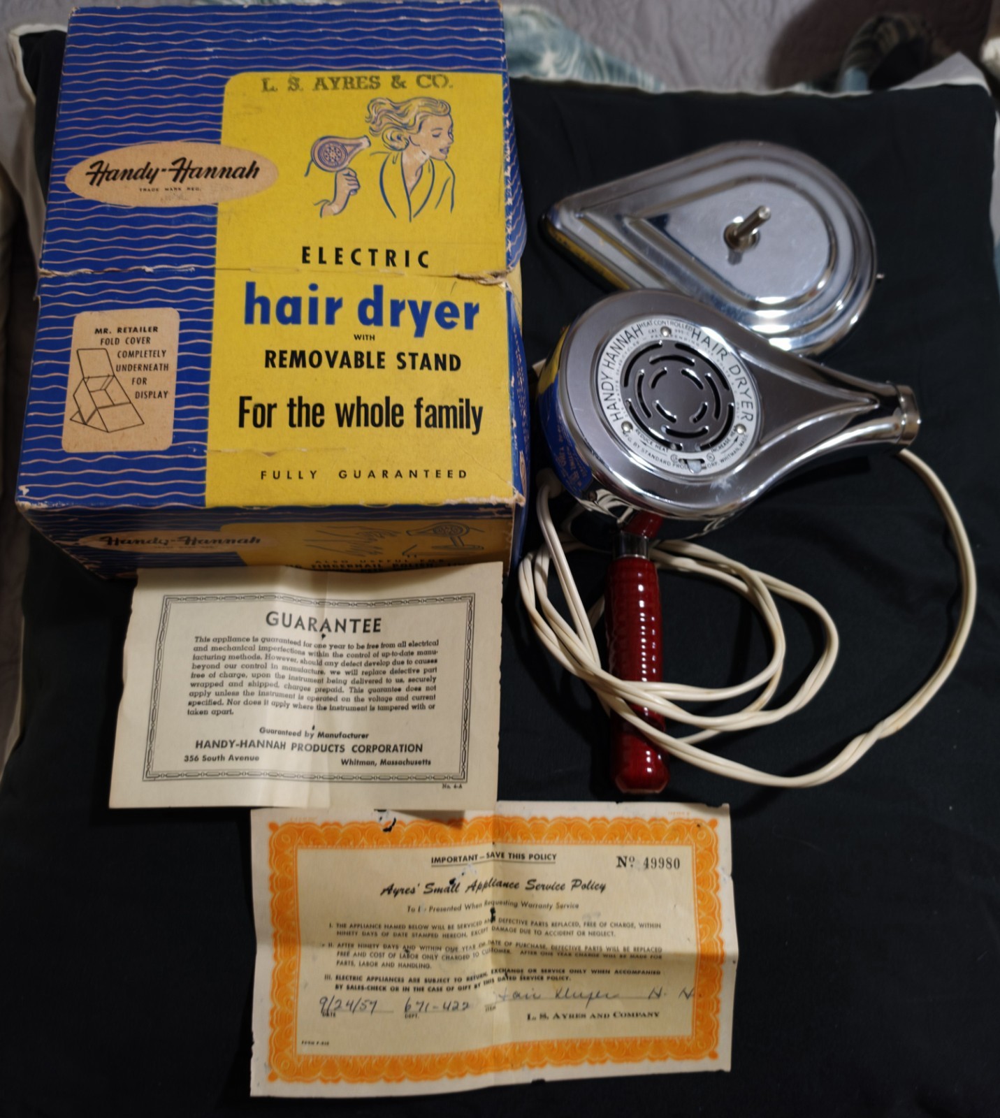 Vintage 195Os Handy Hannah Hair Dryer Model 995-C Tested With Box Certificate Vintage 195Os Handy Hannah Hair Dryer Model 995-C Tested With Box Certificate