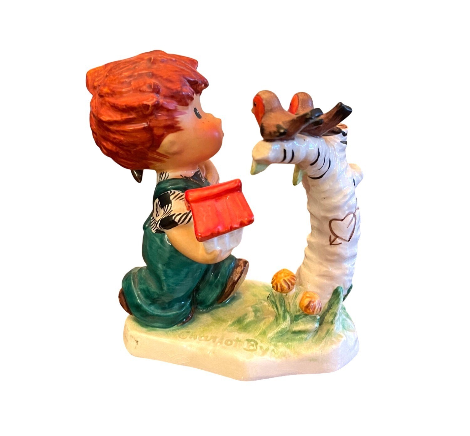Vintage 1957 W. Goebel Western Germany Boy Hammer Tree Birds Figurine Charlot Vintage 1957 W. Goebel Western Germany Boy Hammer Tree Birds Figurine Charlot