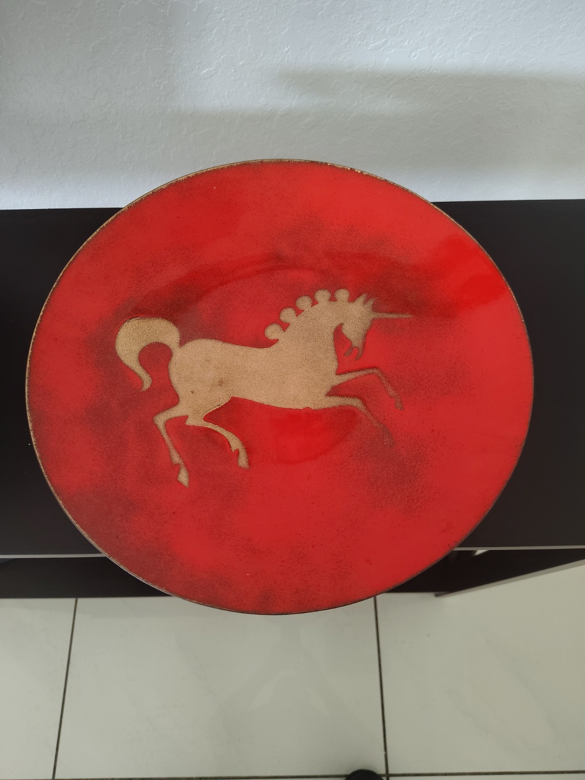 13" vintage mid century modern enamel on copper dish 13" vintage mid century modern enamel on copper dish