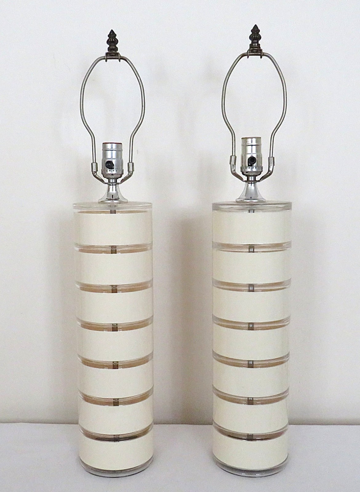 Pair of Mid Century Modern White Stacked Table Lamps Pair of Mid Century Modern White Stacked Table Lamps