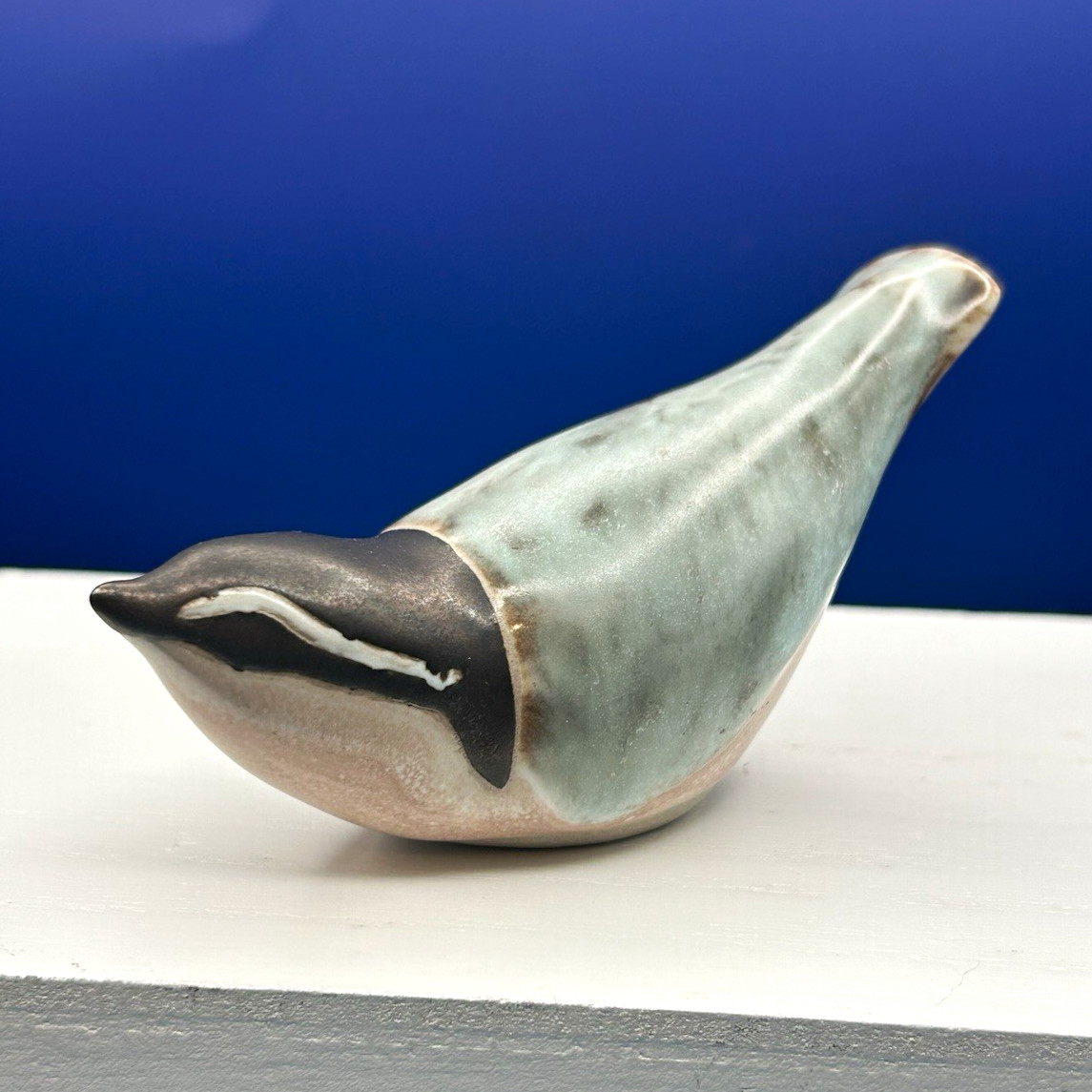 Vintage Frankoma Pottery F05 Bird Figurine Minimalist Ceramic Teal Black Glaze Vintage Frankoma Pottery F05 Bird Figurine Minimalist Ceramic Teal Black Glaze