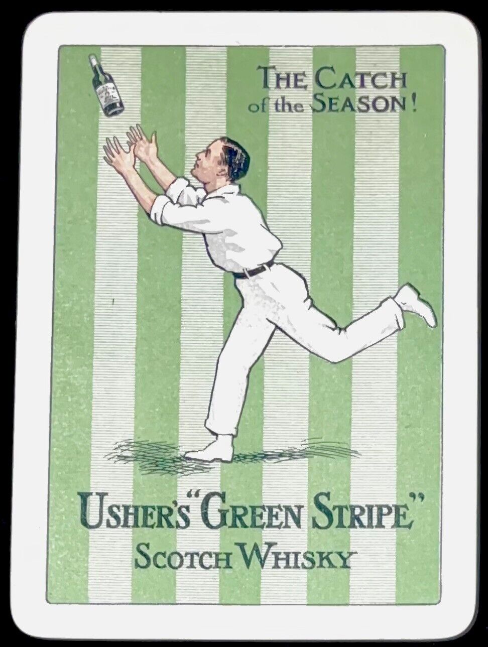 DR62 Swap Playing Cards 1 VINTAGE WHISKY ADVT USHER’S GREEN STRIPE CRICKETER