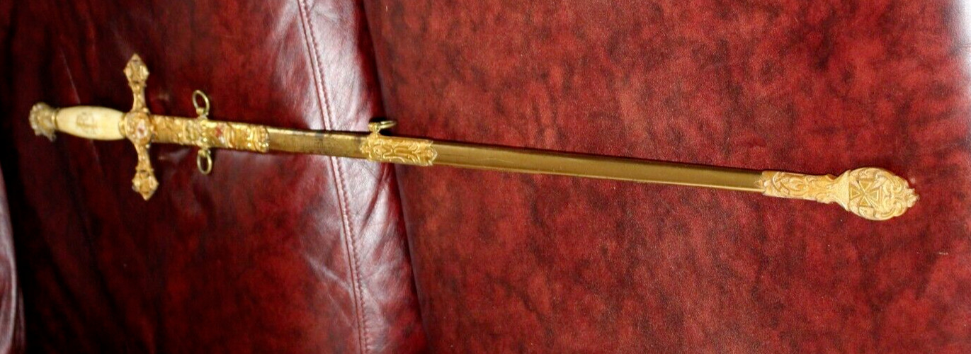 Antiques J.M. Litchfield & Son Masonic Sword w/Etched Blade - 37" Length