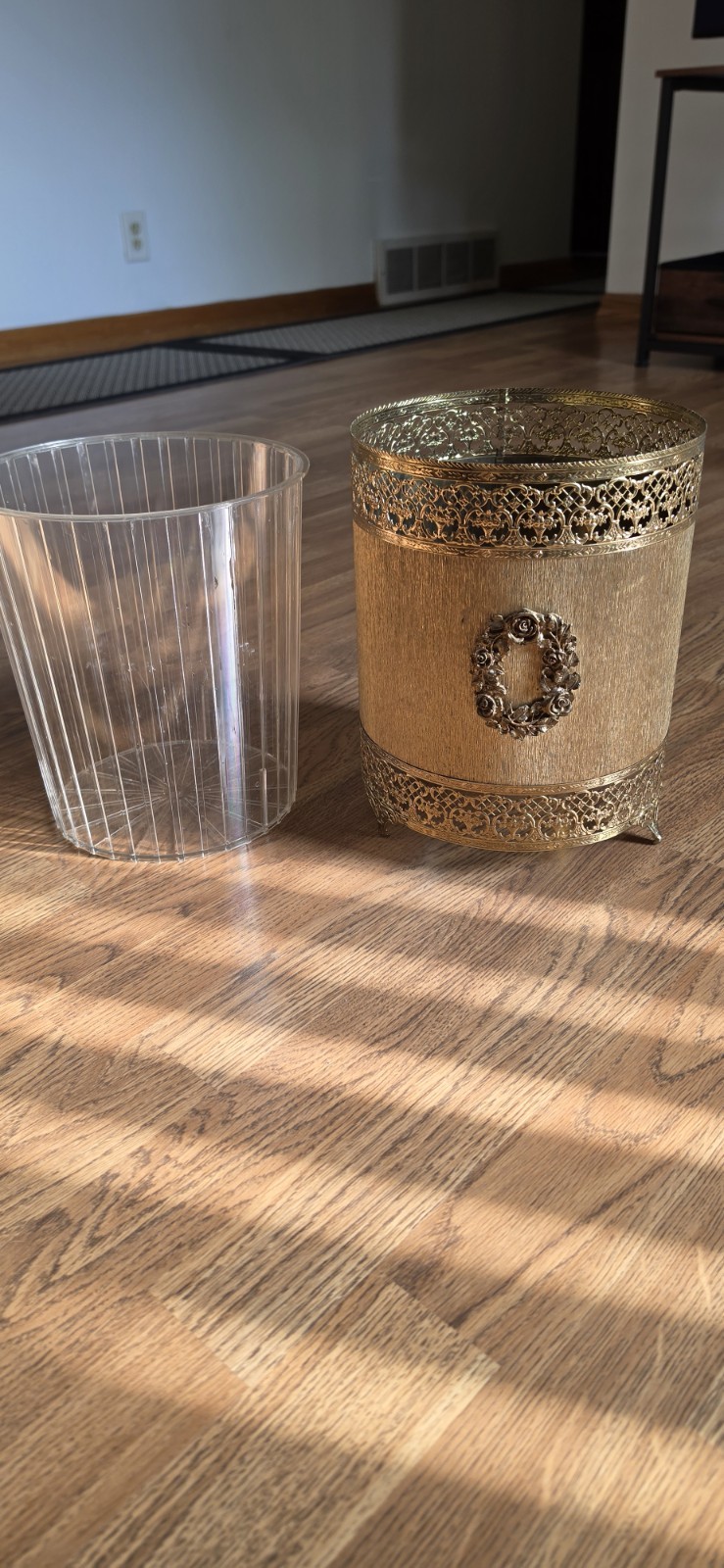VTG Ormolu Hollywood Regency Glam Gold Brass Footed Trash Can Waste Basket VTG Ormolu Hollywood Regency Glam Gold Brass Footed Trash Can Waste Basket