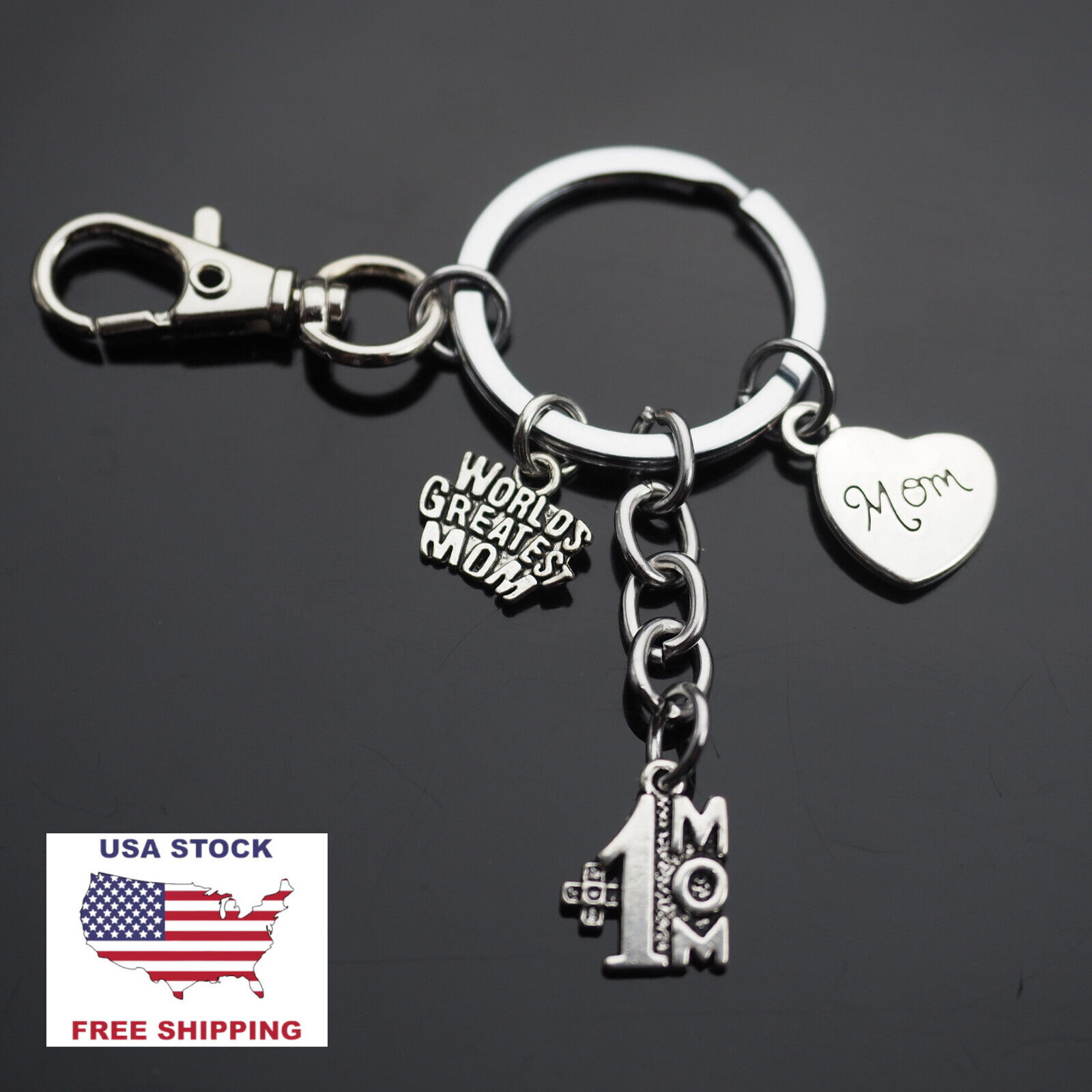 Worlds Greatest Mom - #1 Mom - Heart Charms Pendants Mother\'s Day Keychain Clip
