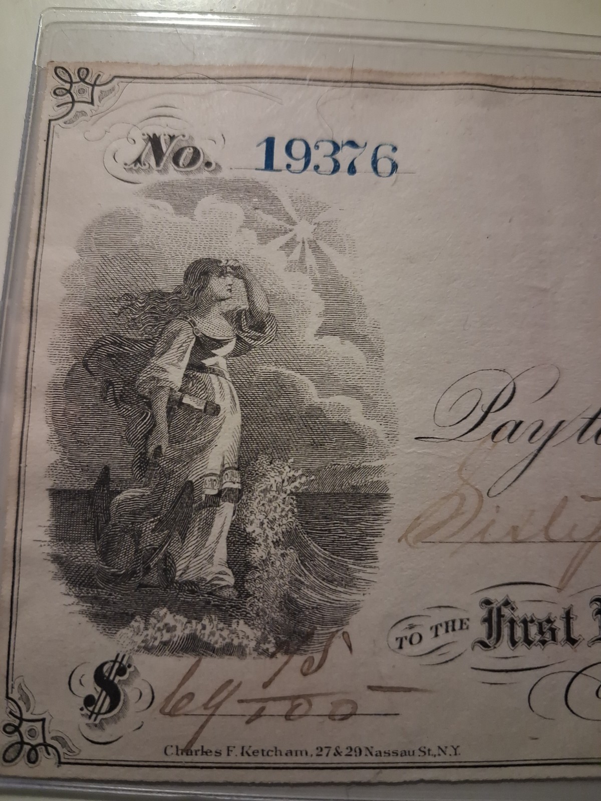 SLING'S 🪙Vintage 1872 ANDES NEW YORK FIRST NATIONAL BANK CHECK $69.45