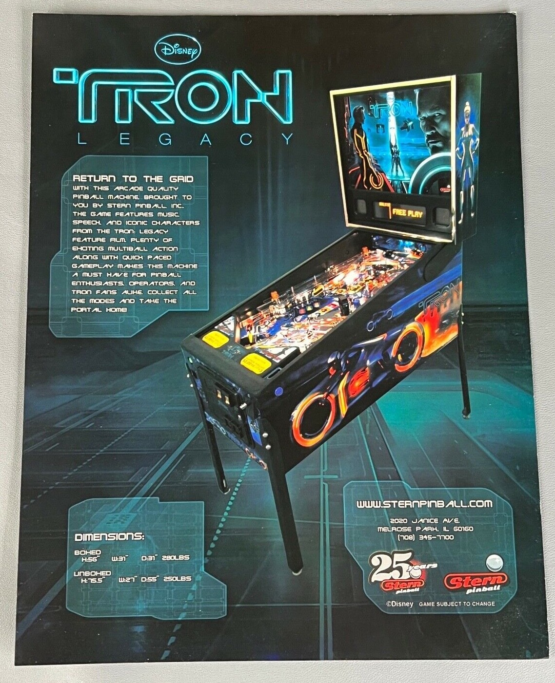 Tron Flyer New NOS PROMO Stern Pinball Machine Art Artwork Retro Disney Tron Flyer New NOS PROMO Stern Pinball Machine Art Artwork Retro Disney
