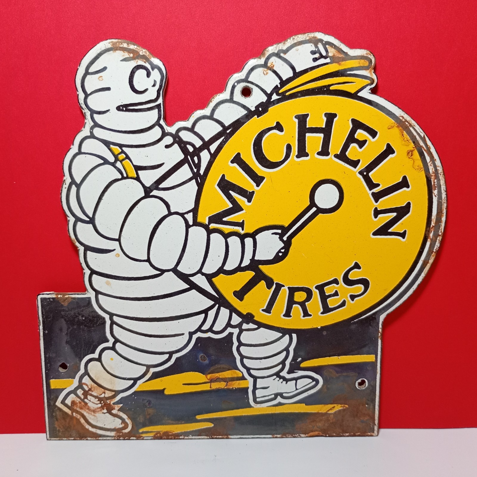 Vintage Porcelain Michelin Tires Enamel Sign Plate Size 6" x 5.5" Inches Vintage Porcelain Michelin Tires Enamel Sign Plate Size 6" x 5.5" Inches