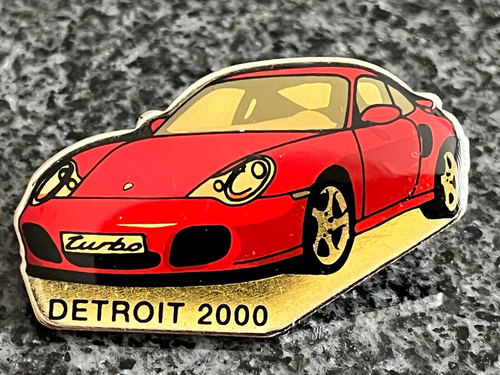 PORSCHE DETROIT AUTOSHOW PRESS 911 996 TURBO COUPE IN RED LAPEL PIN 2000 - 2001