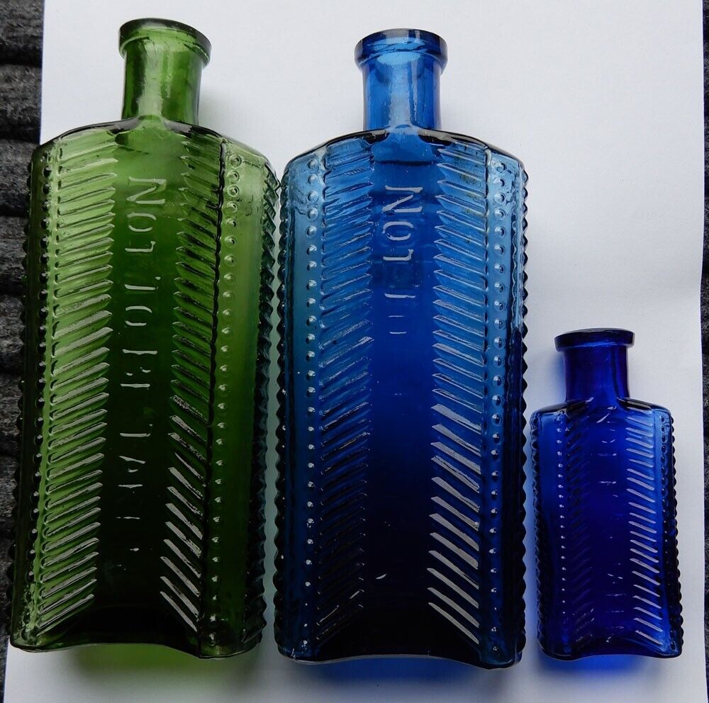 1oz blue Foulston's patent crescent poison bottle c1905-10 (J)